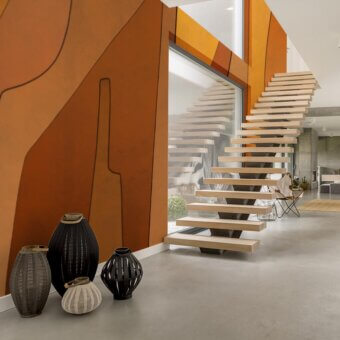 Distinguished Adriani e Rossi Geom Herm wallpaper with contemporary abstract expressionist design in terracotta tones and a fiberglass base