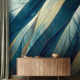 Distinguished Adriani e Rossi Gold Lines wallpaper with sweeping teal and deep blue forms crafted in Italy with lustrous gold accents and a smooth finish