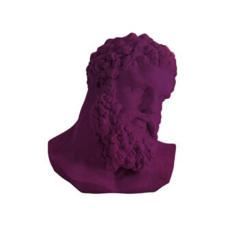 Exclusive Adriani e Rossi Hercules sculpture crafted in ceramic with a soft, velvety magenta finish
