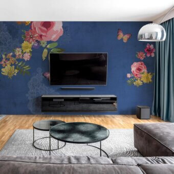 Exceptional Adriani e Rossi Ken wallpaper in navy with floral artistry, butterflies and subtle lace on fiberglass
