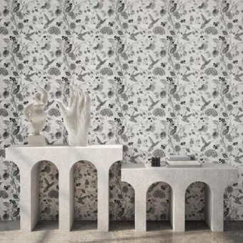 Distinguished Adriani e Rossi Lemon House wallpaper with monochromatic gray botanical illustrations and soft-touch finish