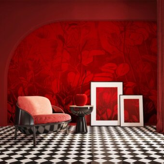 Exquisite Adriani e Rossi Lover wallpaper with ornate red floral design and durable fiberglass base layer