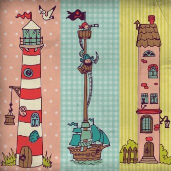 Exceptional Adriani e Rossi Kids wallpaper with illustrative scenes in a pastel color palette and smooth standard finish