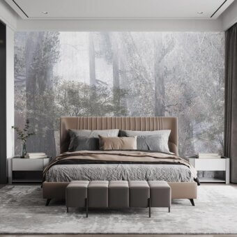 Exceptional Adriani e Rossi Sleeping Beauty wallpaper with soft-touch finish and muted gray and brown forest landscape rendering