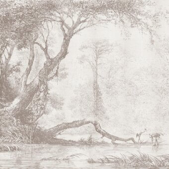 Distinguished Adriani e Rossi Wall Painting Wallpaper with a 19th-century landscape in muted beige and light brown tones on fiberglass