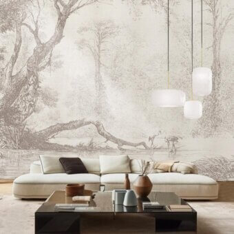 Exceptional Adriani e Rossi Wall Painting Wallpaper with detailed landscape illustration in soft browns and neutral tones crafted with a fiberglass base and matte finish