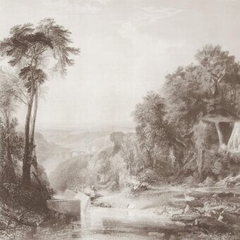 Distinguished Adriani e Rossi Wallpainting River wallpaper with sepia-toned design printed on a fiberglass base layer