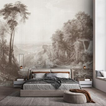 Exceptional Adriani e Rossi Wallpainting River wallpaper in muted sepia tone with soft-touch finish crafted in Italy
