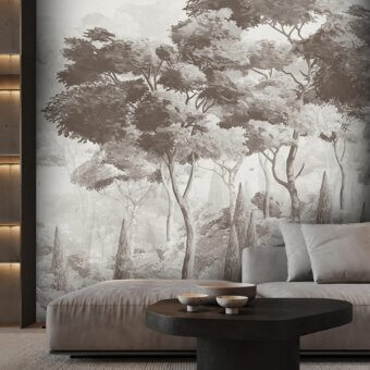 Exceptional Adriani e Rossi Wallpainting Tree wallpaper in soft beige-grey tones with a luxurious fiberglass base for enduring quality