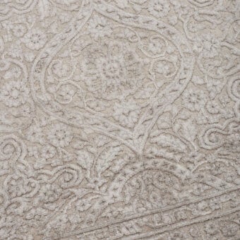 Exceptional Amini Bellagio rug with organic pattern in shaded beige, hand-knotted in wool and viscose with textured two-level pile