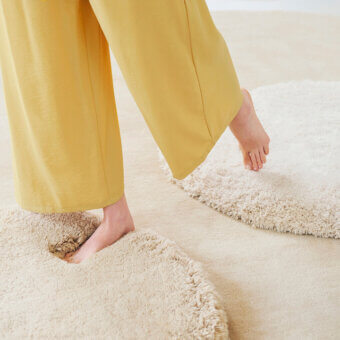 Exceptional Amini Ciclopi-Atollo rug hand-knotted in pure organic wool with interconnected circular forms and a hand-washed finish
