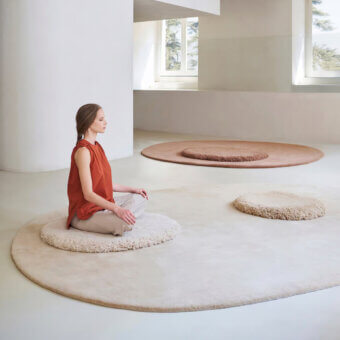 Exceptional Amini Ciclopi-Pietra rug hand-knotted in “Sabbia” pure organic wool with a hand-washed carved finish