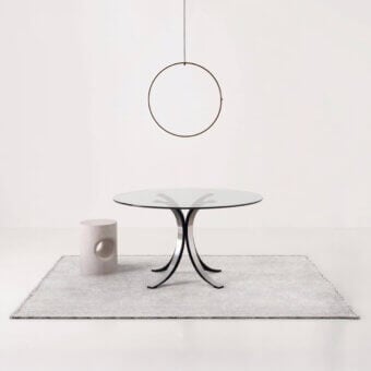 Exceptional Amini Jackie rug crafted in India with cream and black wool exhibiting a matte finish