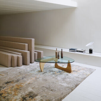 Distinguished Amini Pangea Geo rug crafted in wool and bamboo silk with a hand-washed, clipped, and carved finish