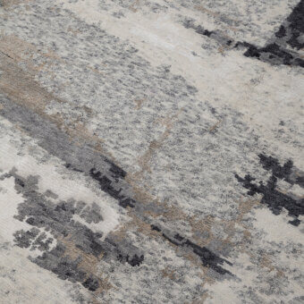Distinguished Amini Pangea rug with captivating abstract design in grays, beige, and gold tones crafted from wool and bamboo silk with hand-washed finish