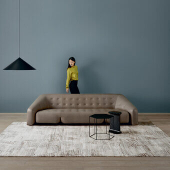 Exceptional Amini Pangea Venus rug crafted with beige, gray and brown bamboo silk and Tibetan wool with a distressed pattern