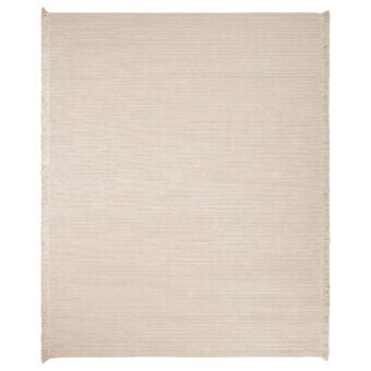 Superior Amini Pierre rug hand-woven in recycled PET with a neutral beige tone and delicate fringed edges