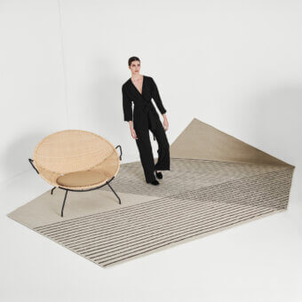 Exceptional Amini RD Grid Kilim rug with bold black linear designs woven in fine Indian wools