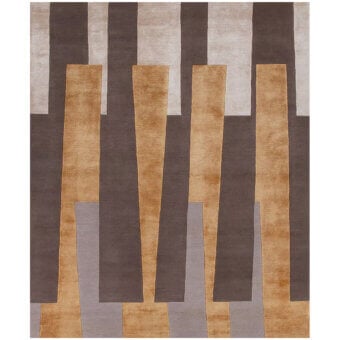 Distinguished Amini RD Gris rug with abstract striped design crafted in warm gold, gray, and brown wool and tencel with hand-washing finish