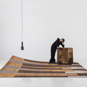 Lavish Amini RD Gris rug with contemporary geometric patterns hand-knotted in wool and tencel with textured carving