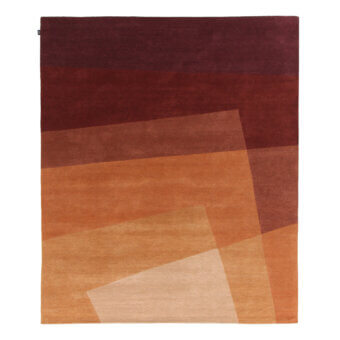 Lavish Amini RD Shade rug hand-knotted in India with a gradient of warm browns and oranges in wool and silk, finished with meticulous carving