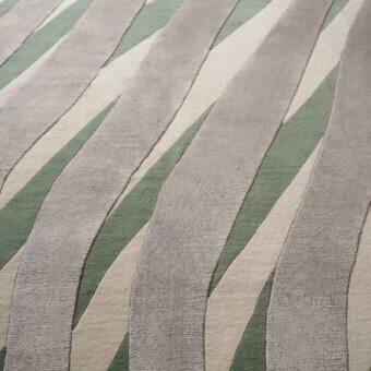 Lavish Amini RD Twist rug hand-knotted with cream sand and basil green wool silk blend, finished with a hand-washed carved technique
