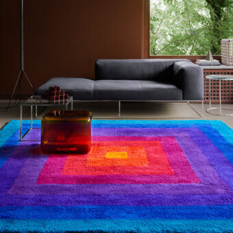 Lavish Amini Romantica-Square rug hand-tufted with vibrant concentric squares in wool and a clipped carved finish
