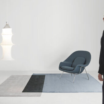 Distinguished Amini Teorema Squares rug crafted in wool and tencel with a geometric arrangement and subtly textured two-level pile finish