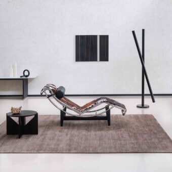 Distinguished Amini Twilight rug crafted in taupe-silver tones with Tibetan wool and natural silk blend exhibiting granular pile finish