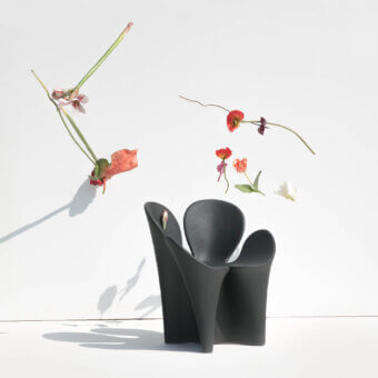 Distinguished Driade Clover armchair with flowing organic form in anthracite black polyethylene and matte finish