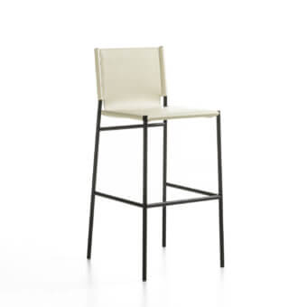 Elegant Enrico Pellizzoni Elena stool crafted in dark matte metal with light beige leather upholstery for enduring support