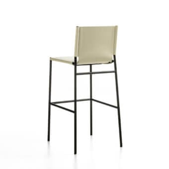 Elegant Enrico Pellizzoni Elena stool with matte dark gray metal and muted light greenish-gray leather upholstery