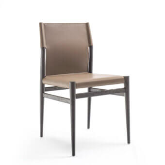 Distinguished Enrico Pellizzoni Ledermann chair with tan leather upholstery and dark gray stained wood frame
