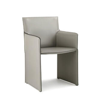 Distinguished Enrico Pellizzoni Pasqualina armchair with muted gray leather upholstery and visible stitching