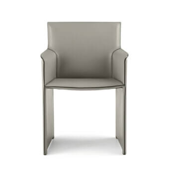 Superior Enrico Pellizzoni Pasqualina armchair in grayish-green leather with visible stitching and integrated armrests