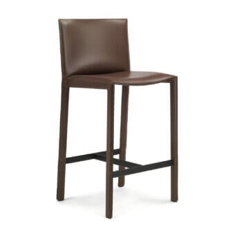Superior Enrico Pellizzoni Pasqualina counter stool with medium brown leather upholstery and exposed stitching