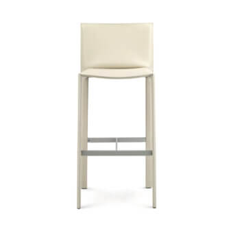 Exceptional Enrico Pellizzoni Pasqualina counter stool upholstered in pale beige leather with a light gray metal frame and matte finish