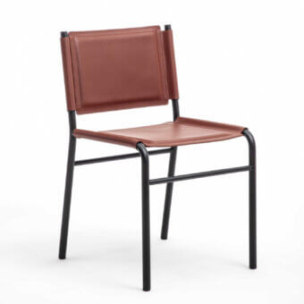 Exceptional Enrico Pellizzoni Pris chair with reddish-brown leather upholstery and painted tubular metal frame