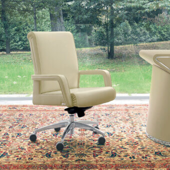 Superior Mascheroni Ypsilon BR office armchair in light beige genuine leather with polished aluminum base and nylon castors