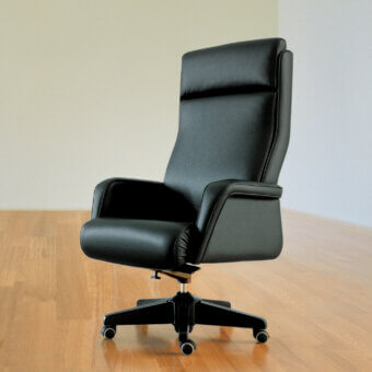 Distinguished Mascheroni Ypsilon Office Armchair with black leather upholstery and rotating adjustable mechanism