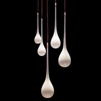 Distinguished melogranoblu Hydra suspension lamp with hand-blown glass diffusers and colored metallic cords in a mirror finish