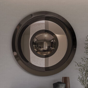 Elegant Ozzio Italia Dorian mirror with concentric circles of glass in a glossy bronze finish