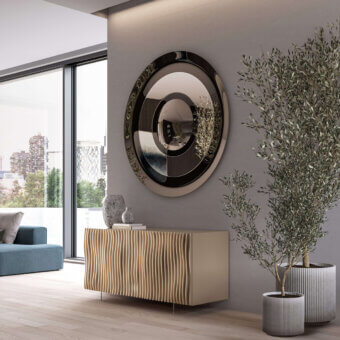 Distinguished Ozzio Italia Dorian mirror crafted with layered glass in bronze and dark grayish tones offering a contemporary finish
