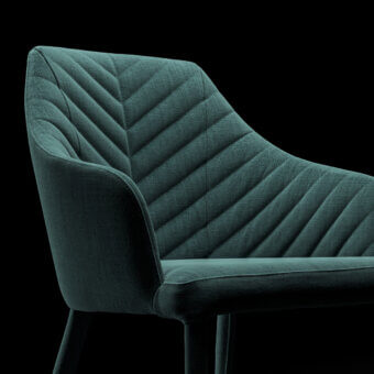 Exceptional Ozzio Italia Regiorgio armchair upholstered in teal Tango fabric and soft eco-leather nabuk with a sleek metal base