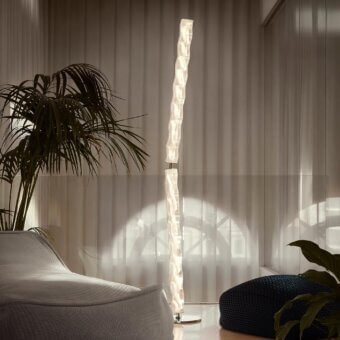 Exceptional Slamp Hugo floor lamp embodying harmonious form with Lentiflex and concealed steel offering warm white diffused light