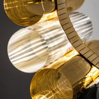 Distinguished Slamp La Lollo suspension lamp crafted in gold and amber Lentiflex® with Opalflex® finish