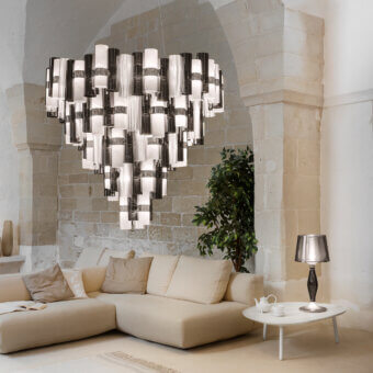 Exclusive Slamp La Lollona suspension lamp built with white and translucent Lentiflex® modules in Opalflex® finish