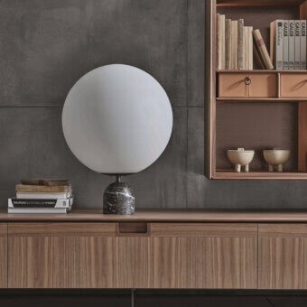 Distinguished Porada Ekero lamp with white opaline glass diffuser and pewter grey metal structure offering balanced form