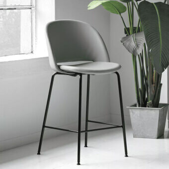 Superior Bontempi Polo stool with curved seat and backrest in muted grey-green with matte metal base crafted in Italy