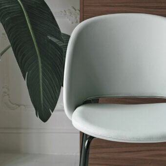 Distinguished Bontempi Polo stool upholstered in pale blue synthetic material with satin-finish dark green metal base